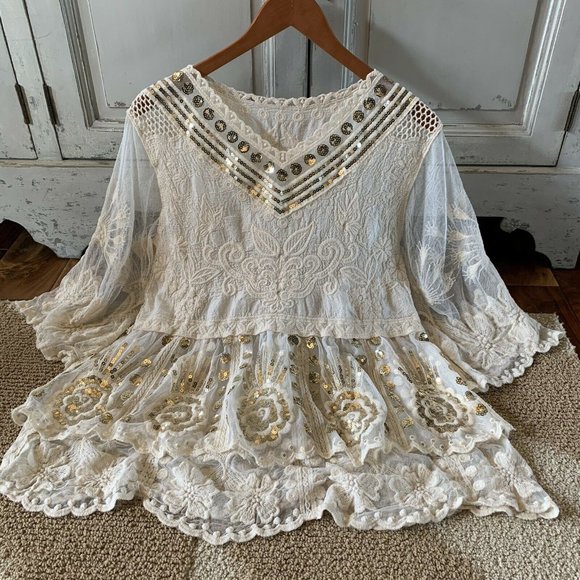 Shop Fig Tops - New Beaded Lace Gypsy Boho Blouse Top